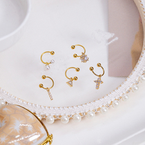 U-shaped screw screw stud double ball earrings two-wearing pearl Clover rhinestone geometry 14K gold earring cross