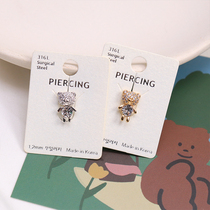 South Koreas new titanium steel earrings cute full diamond zircon bear screw ear bone nail hypoallergenic animal ear female