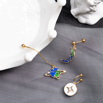 Star Moon earrings star moon earrings asymmetric planet ear bone nail female screw screw screw Saturn pendant ear wire