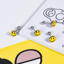 Smiley face earrings female Korean color ear bone screw screw buckle temperament fine needle double head yellow cartoon cute earrings