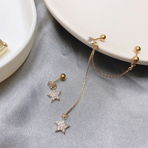 Titanium steel double ear hole one-piece earrings two kinds of wear star screw ear bone nail flash diamond pendant star moon earrings