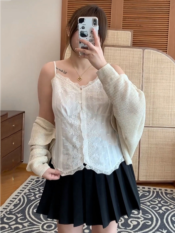 Lace Embroidered Floral Camisole Plus Size Women's Clothing Summer New Loose Slimming Sleeveless Top