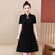 2023 summer new large size womens clothing fat MM slim embroidered retro simple improved cheongsam cover belly dress