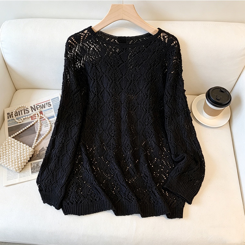 Plus-Size Women's Clothing 2026 Summer New Black Elegant High-End Trendy Design Sun-Protective Hollow-Out Slimming Cover-Up Shirt