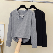 Plus-size womens loose and thin bottoming shirt 2023 spring new fat MM simple long-sleeved belly-covering T-shirt tide