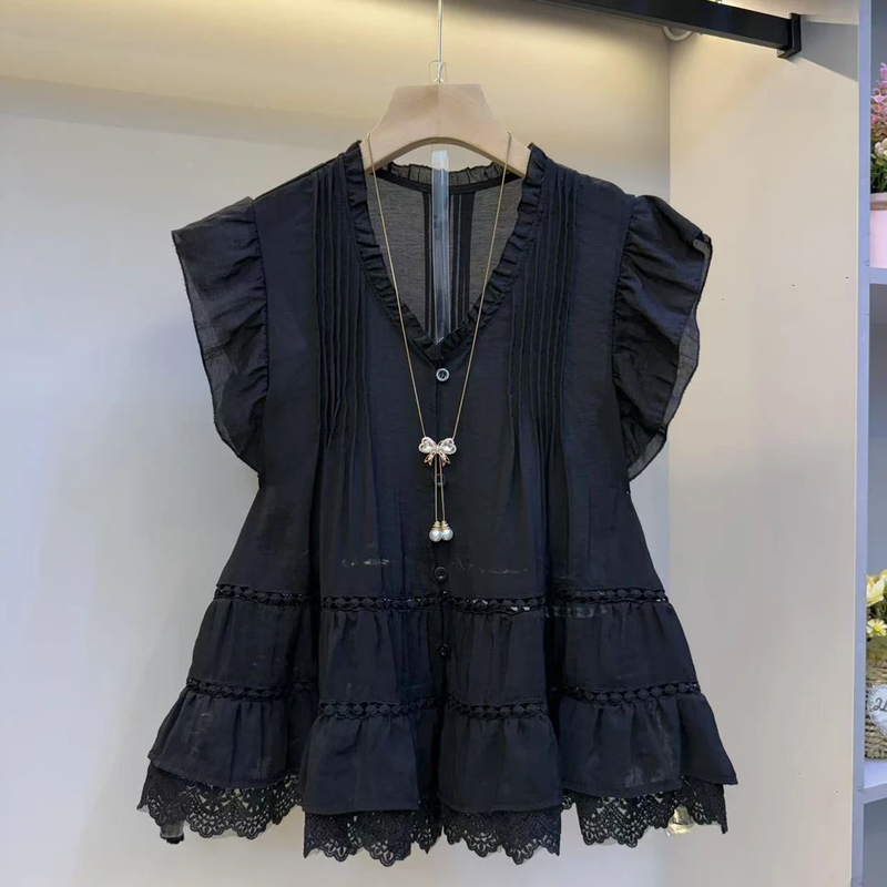 2026 Summer New Plus Size Women's Casual Slimming European Style Ruffled Lace High-End Age-Reducing Shirt for Women