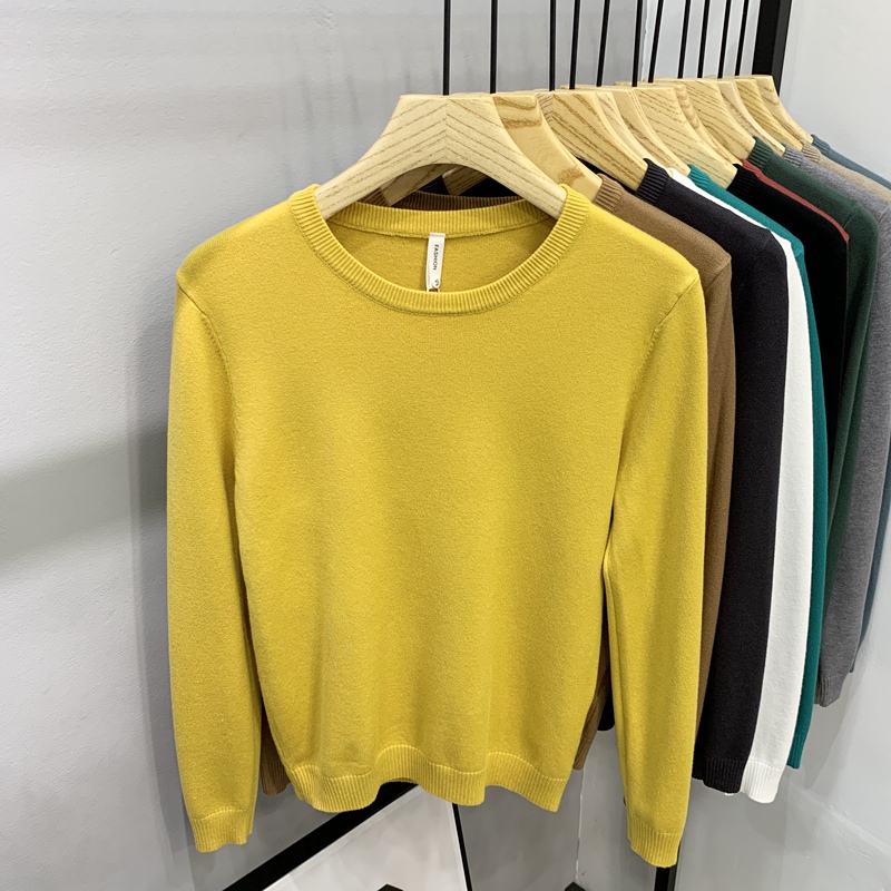 Spring and Autumn Round Neck Sweater for Men, Knitted Long-Sleeve Base Shirt, Slim Fit, Thin Pullover, Solid Color, Stylish and Versatile Knitwear