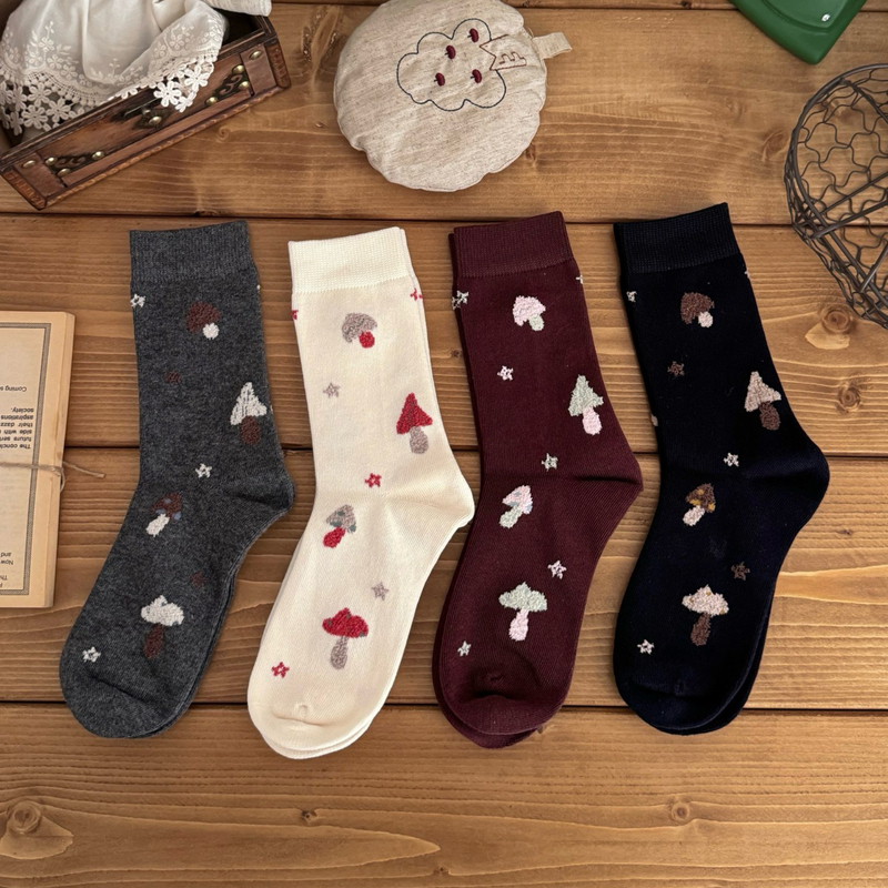Xiaowadao Xiaosuodao 2026 Autumn and Winter New Cute Colorful Fairy Tale Mushroom Cotton Mid-Calf Socks for Women Xiaowadao Xiaosuodao 2026 Autumn and Winter New Cute Colorful Fairy Tale Mushroom Cotton Mid-Calf Socks for Women