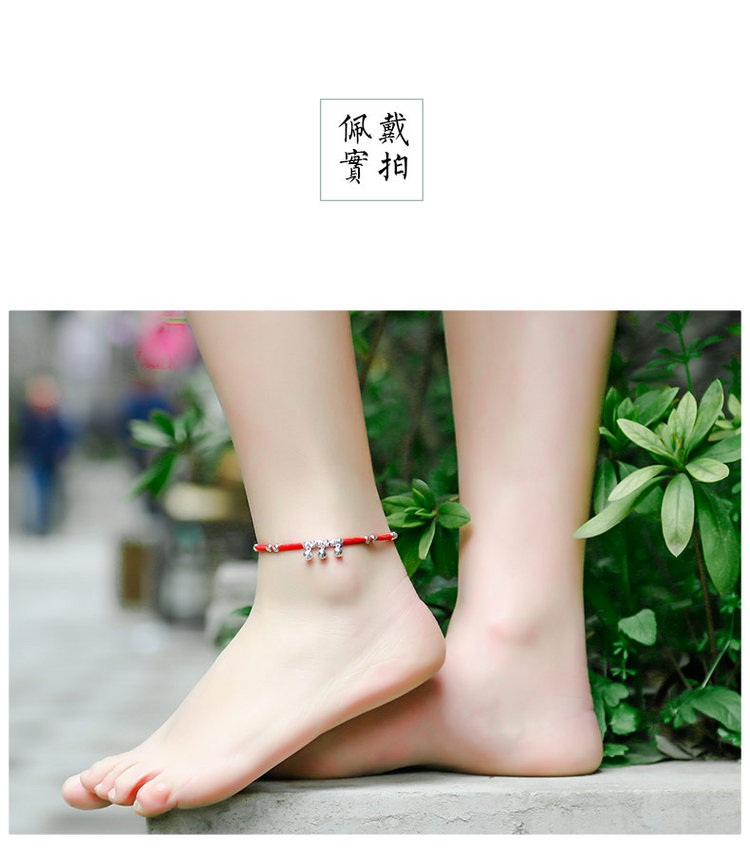 Năm sinh dây đỏ vòng chân nữ mô hình 990 sterling bạc cung điện chân chuông retro chuông chân dây chuyển hạt lợn quà tặng năm lắc chân nữ