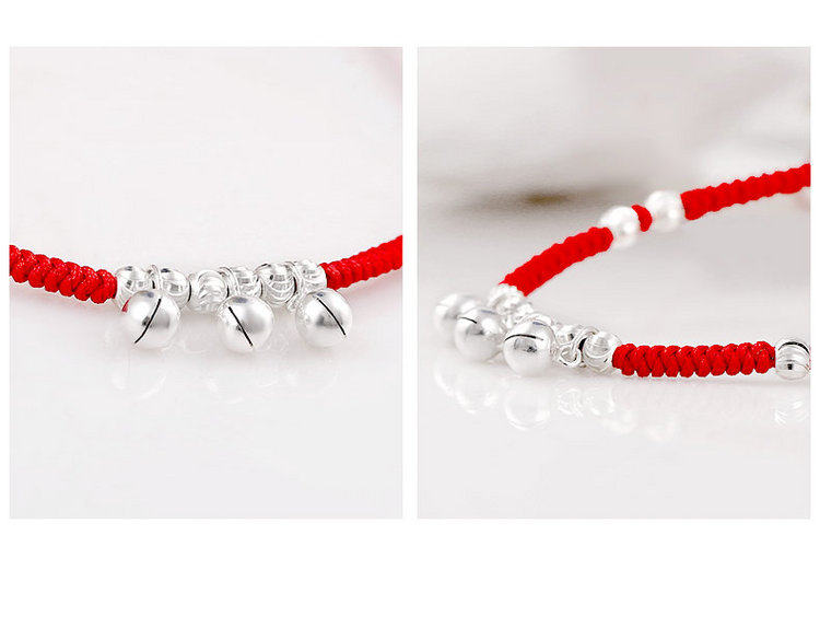 Năm sinh dây đỏ vòng chân nữ mô hình 990 sterling bạc cung điện chân chuông retro chuông chân dây chuyển hạt lợn quà tặng năm lắc chân nữ
