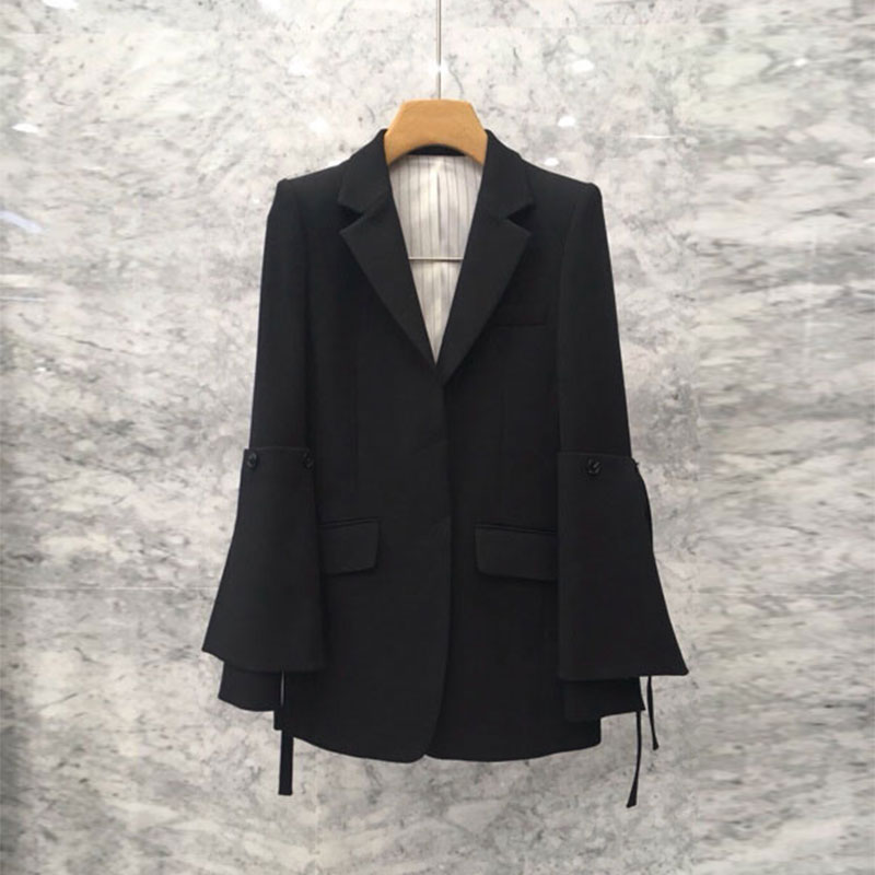Net red black small suit jacket female 2021 spring new Korean version loose bow mid-length suit top
