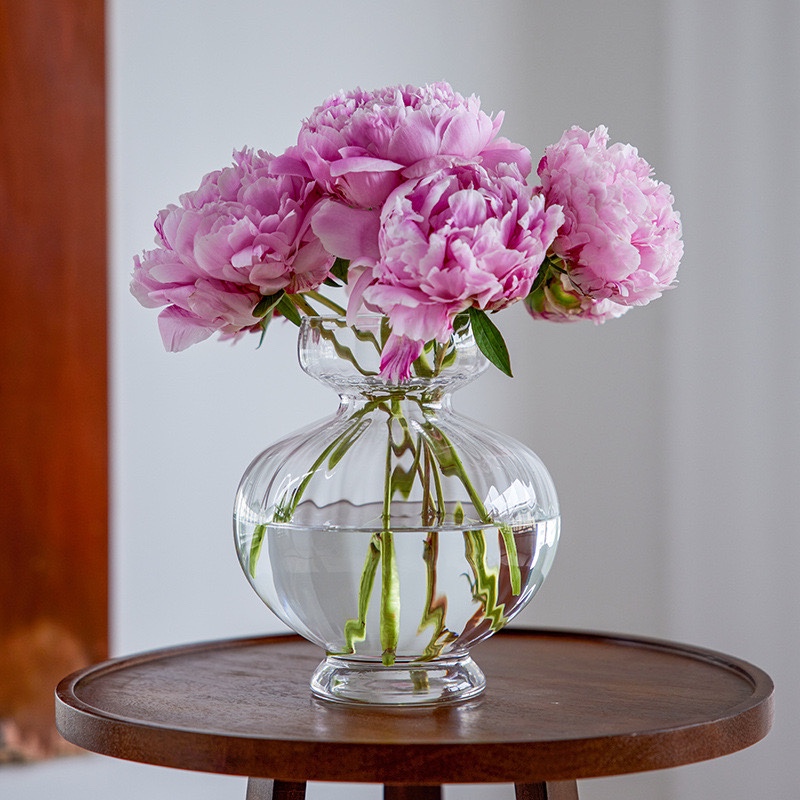Flowerless Baroque Medieval Style Peony Vase Glass Transparent Water Cultivation Flower Arrangement Container Living Room Dining Table Decoration