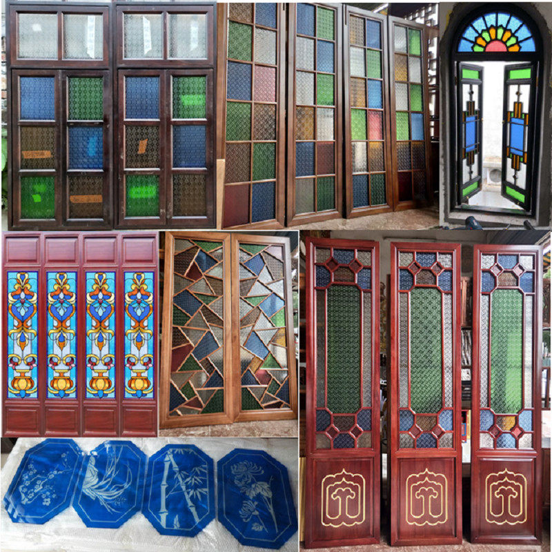 Factory direct sales Xiguan Manzhou window old street transformation Begonia color antique Lingnan embossed art glass customization