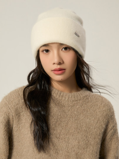 High-end 100% pure wool double-layer thickened knitted wool hat for women in winter cold-proof pile hat to show face and trend