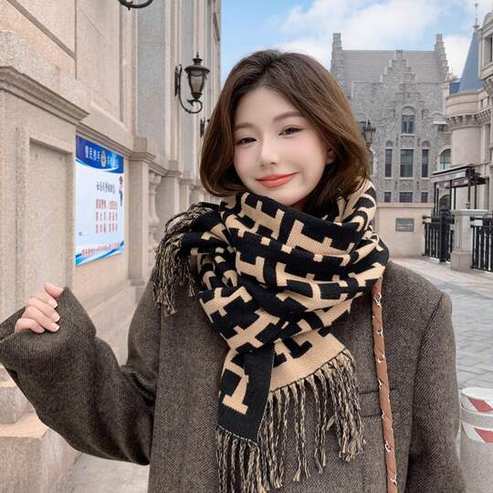 2024 new imitation cashmere large letter scarf for women winter fashion versatile outer shawl dual-purpose warm scarf trendy