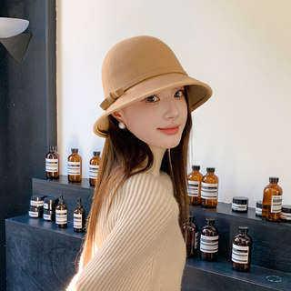 2024 New Hepburn Style Pure Wool Fisherman Hat for Women, Autumn and Winter Fashion British French Retro Hat