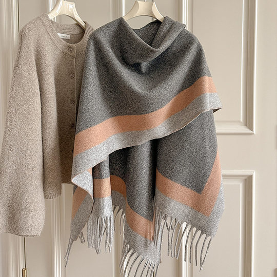 2025 new fashionable solid color cloak shawl jacket for women winter versatile cloak blanket scarf outer wear trend