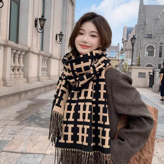 2024 new imitation cashmere large letter scarf for women winter fashion versatile outer shawl dual-purpose warm scarf trendy