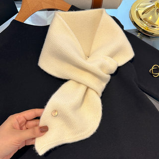 2025 New Style 100% Wool Knitted Cross Scarf for Women, Autumn and Winter Korean Version, Versatile and Warm Student Neck Scarf, Trendy