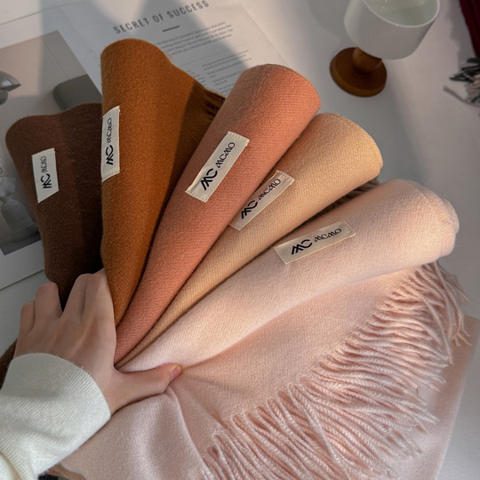 2025 New Imitation Cashmere Solid Color Scarf for Women, Thickened Gray Warm Shawl for Autumn and Winter, Dual-Use Scarf for Couples, Men's Neck Warmer