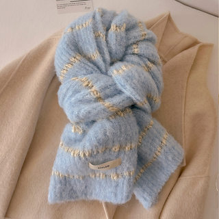 2025 New Winter Scarf for Women, Soft and High-End, with Wool Stripes, Knitted for Autumn and Winter, Warm Couple's Neck Warmer