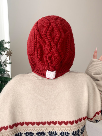 2025 New Knitted Wool Little Red Hat Women's Autumn and Winter Twist Braid Ear Protection Baotou Warm Lei Feng Hat Fashion