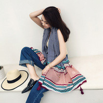 2021 new travel vacation photo sunscreen shawl silk scarf cotton ethnic style geometric diamond scarf scarf
