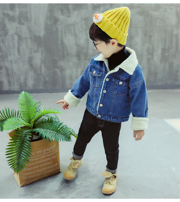 Áo khoác bé trai nhung nhung nữ áo len bé gái denim quần áo denim phiên bản hàn quốc 2018 mùa đông mới cho bé dày áo khoác nhung bé trai