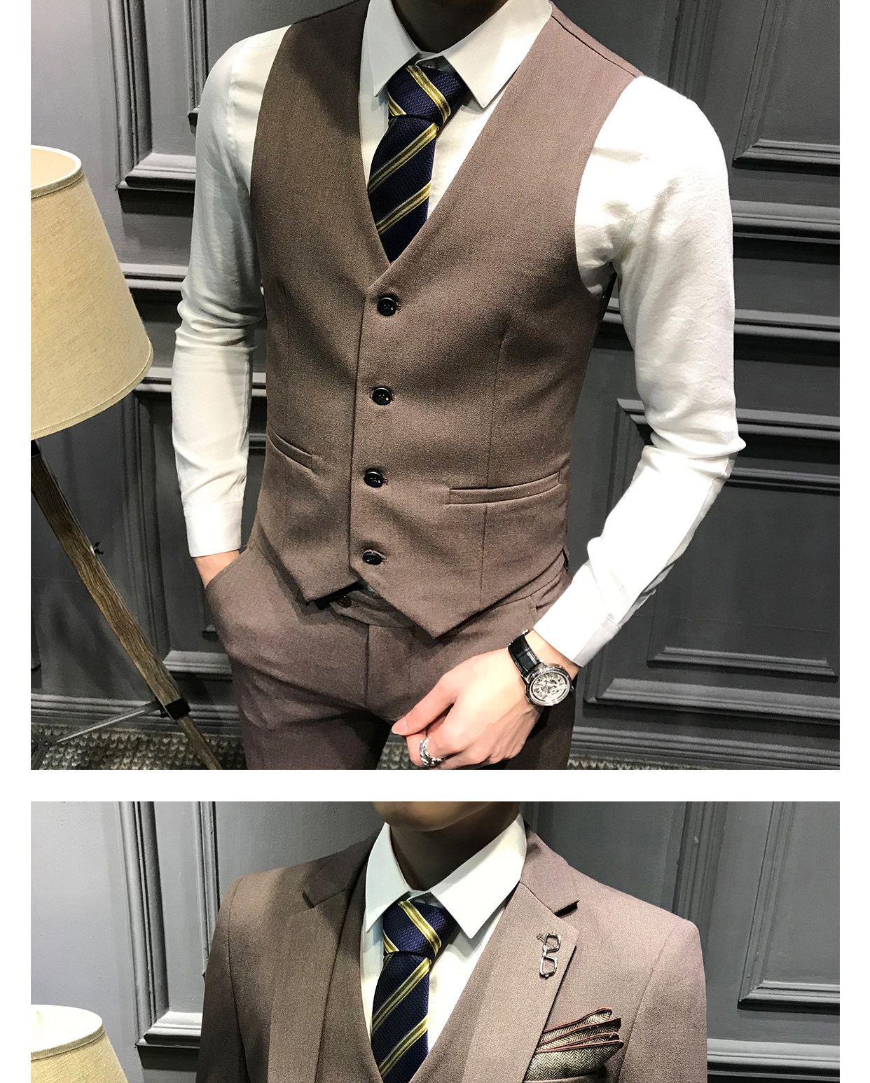 Bộ đồ vest nam giản dị phiên bản Hàn Quốc của bộ đồ ba mảnh đẹp trai phù hợp với chú rể Váy cưới nam đẹp nhất nhóm váy đầm shop thời trang nam 