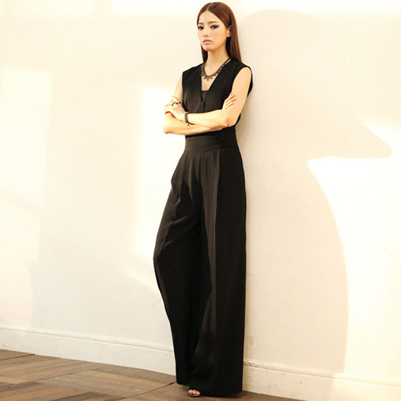 Elegant Jumpsuit for Women 2026 Spring/Summer New Chiffon Sleeveless V-Neck Plus Size Slimming High-End Drape Wide-Leg Pants