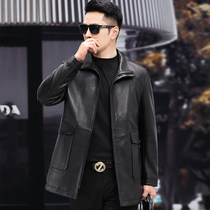 Haining fur male deerskin mid-long leather jacket turned over middle-aged business leisure jacket daddy pretending autumn winter