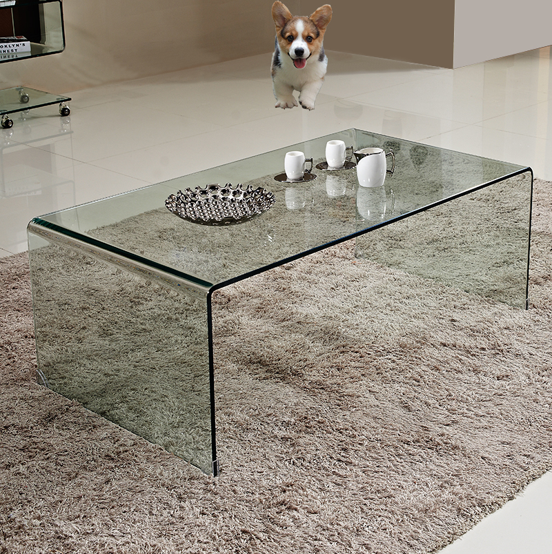 Hot curved glass coffee table transparent TV cabinet black glass coffee table curved tempered glass coffee table customized overall coffee table