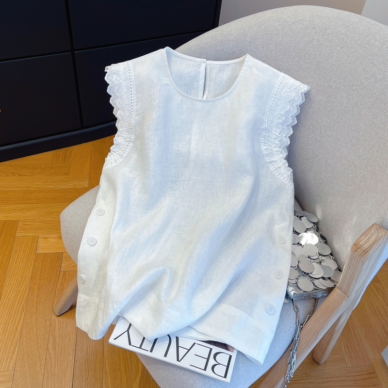 Super Pretty Lace Trim Linen Skin-Friendly Breathable Sleeveless Shirt for Women 2026 Summer Loose Fit Age-Reducing Slimming Tank Top Super Pretty Lace Trim Linen Skin-Friendly Breathable Sleeveless Shirt for Women 2026 Summer Loose Fit Age-Reducing Slimming Tank Top