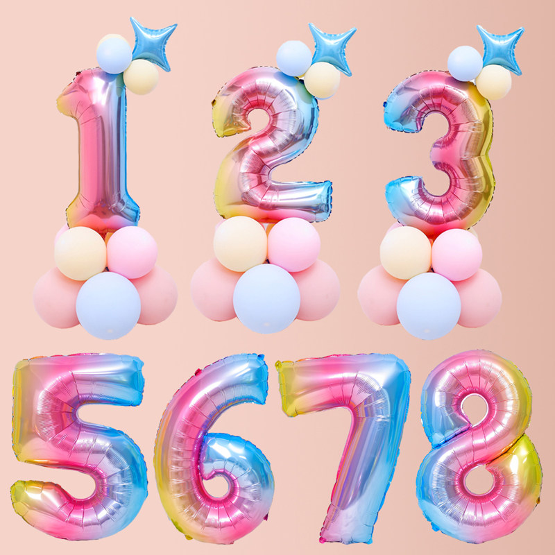 32 inch gradient digital aluminum film balloon baby birthday party arranged Makaron pink adornment column decorated