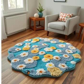 French purple moss flower tufted machine washable floor mat
