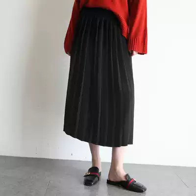 2018 New Korean version pleated skirt skirt autumn winter women long chic skirt high waist thick J203