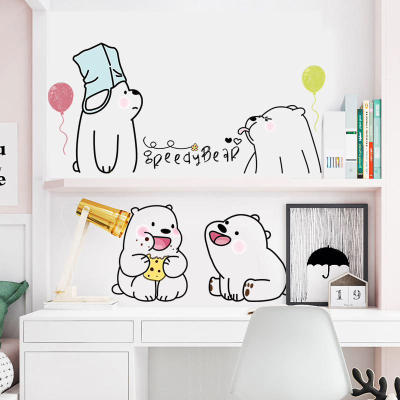 Cute Animal Small Bear Wall Sticker girl Heart Room Placement Pet Shop Sleeping Room Wall Stickler Self-Adhesive Decorative Sticker