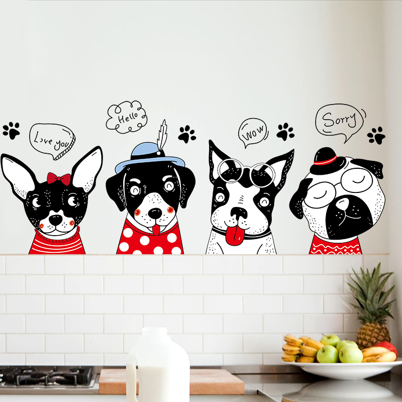 Cute Dogs Wall Stickers Pet Shop Stickers Nets Red Ins Wall Decorations Bedroom Dorm Stickers Wall paper Self-adhesive