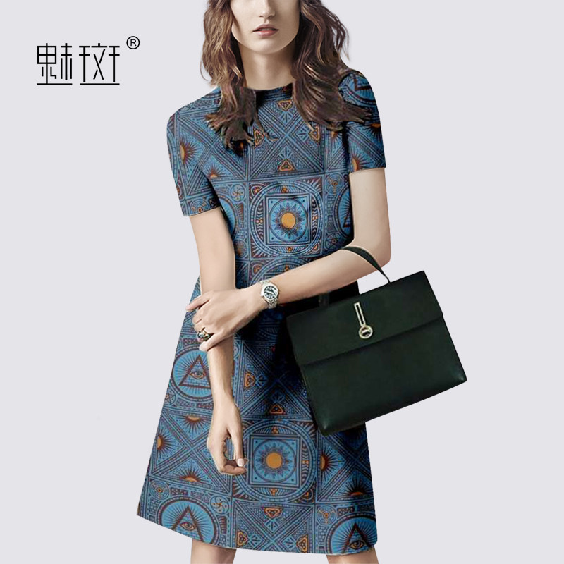 Charm spot 2021 summer new French retro printed dress short-sleeved round neck ethnic style A-line skirt summer dress