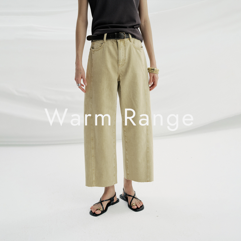 Warm Range Retro-Style Cotton and Linen Cropped Jeans for Women, Suitable for Daily Wear and Commuting, Loose and Breathable Straight-Leg Pants