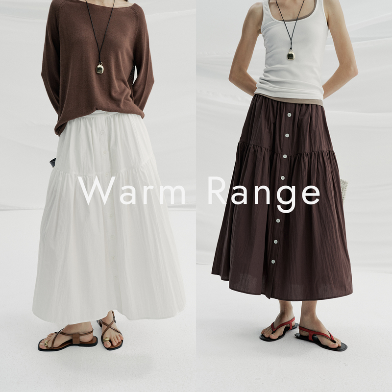 Warm Range Skin-Friendly Breathable Pure Cotton Elastic Waist Buttoned Skirt Summer Casual Loose A-Line Long Skirt for Women