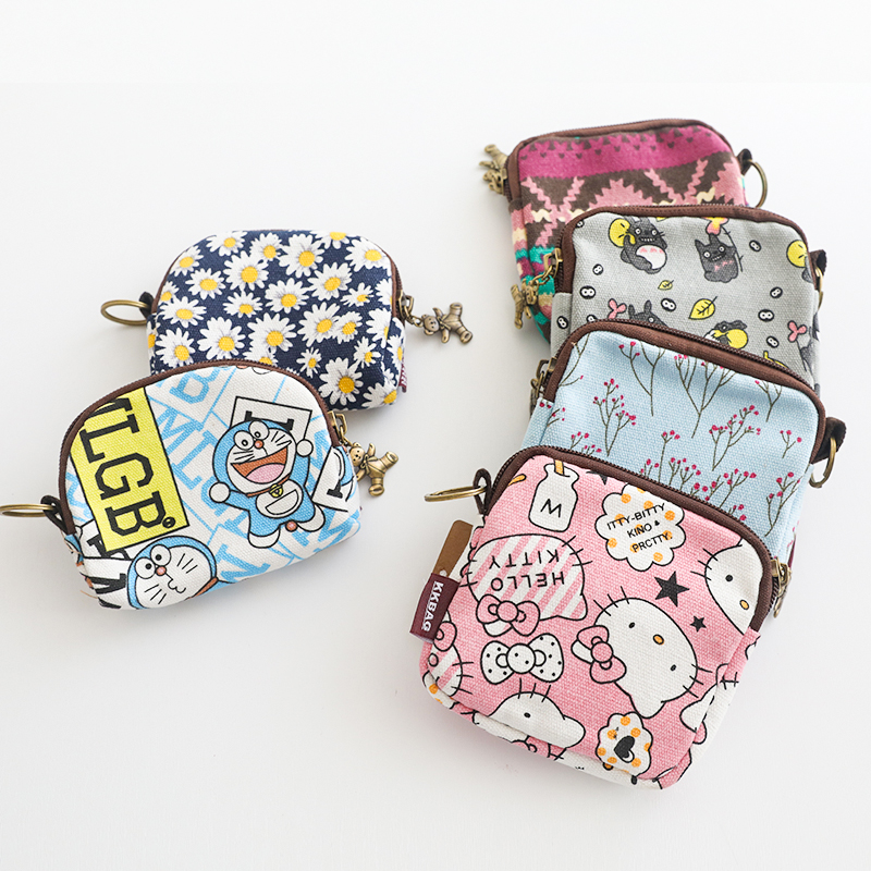 Kaka tribe thick canvas coin purse schoolgirl mini large capacity coin bag portable small square bag