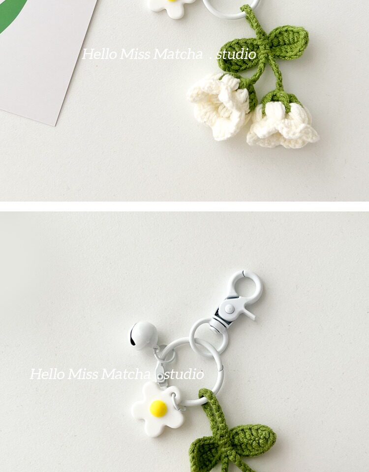 Брелок 兰铃花手工编织钥匙圈 毛线钩针挂饰 永生花小兔子造型饰品 女款花朵造型配件