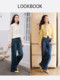 Xiangying ວ່າງ jeans ຂາກວ້າງສໍາລັບແມ່ຍິງ 2026 ພາກຮຽນ spring ຝ້າຍໃຫມ່ retro ຜ່ອນຄາຍຄວາມຮູ້ສຶກ slim ກາງເກງຍາວຊື່