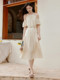 Xiangying Beige Halter Neck Off-Shoulder Dress Women's 2026 Summer New Puff Sleeve Bohemian Resort Style Skirt