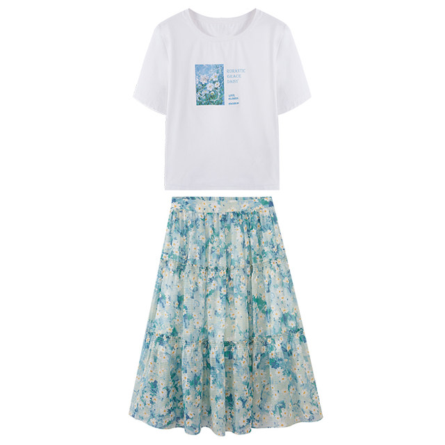 ຊຸດລະດູຮ້ອນຍອດນິຍົມຂອງ Xiangying ປີນີ້ 2024 ຊຸດເສື້ອຍືດ floral skirt 2024