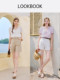 Xiangying French-neck puff sleeve shirt women's summer 2026 new taro purple sleeved short-sleeved top suspender set two-pieces