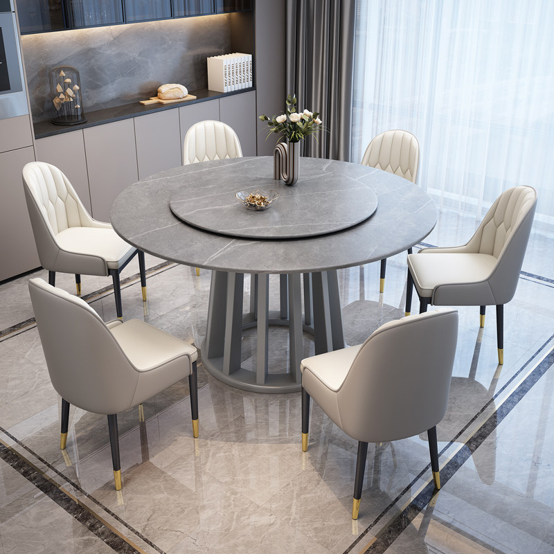 Light luxury rock slab marble dining table round table round countertop solid wood modern simple high-end bright surface round small apartment 