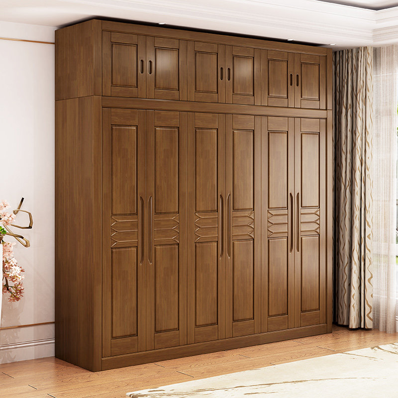 Solid Wood Wardrobe Four Doors Five Six Doors Combined Closet Modern Simplicity Chinese Style 456 Door Wardrobe Bedroom Furniture