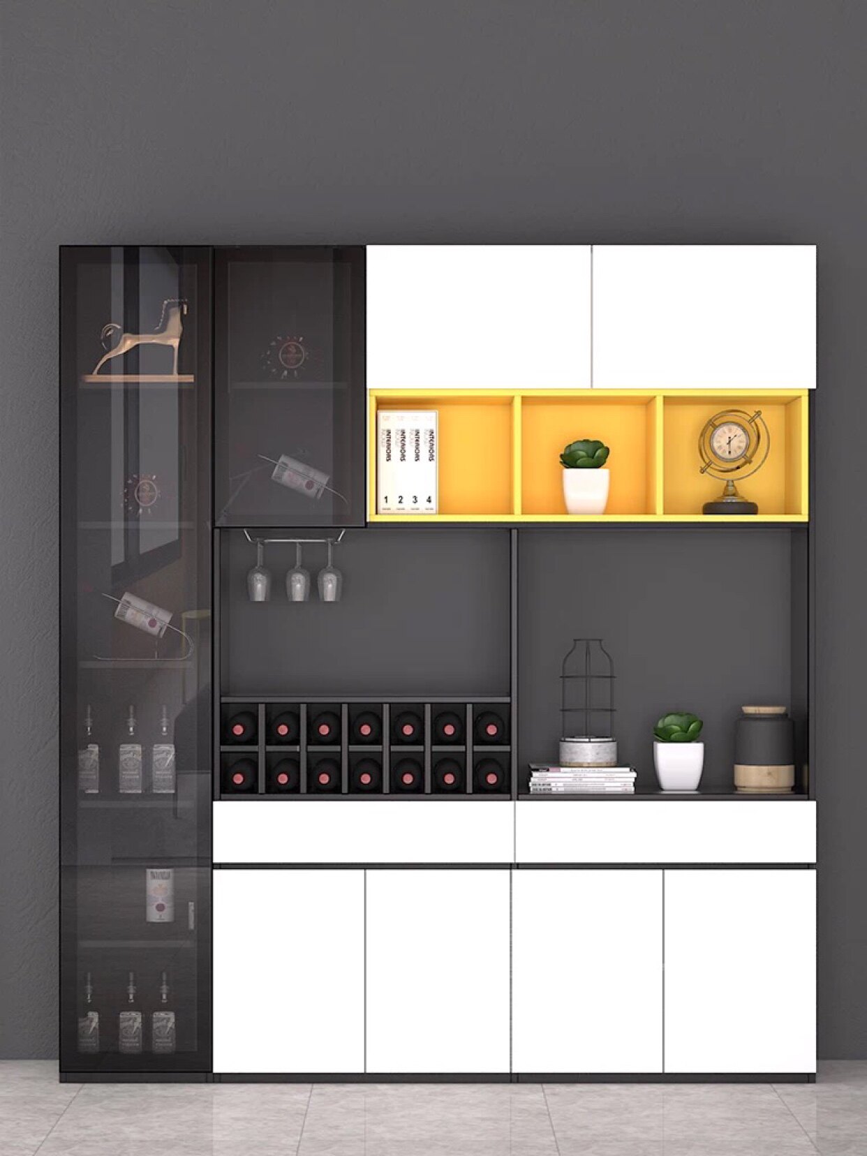 Modern minimalist living room wine cabinet dining cabinet integrated against the wall dining room cabinet light luxury custom home glass display cabinet